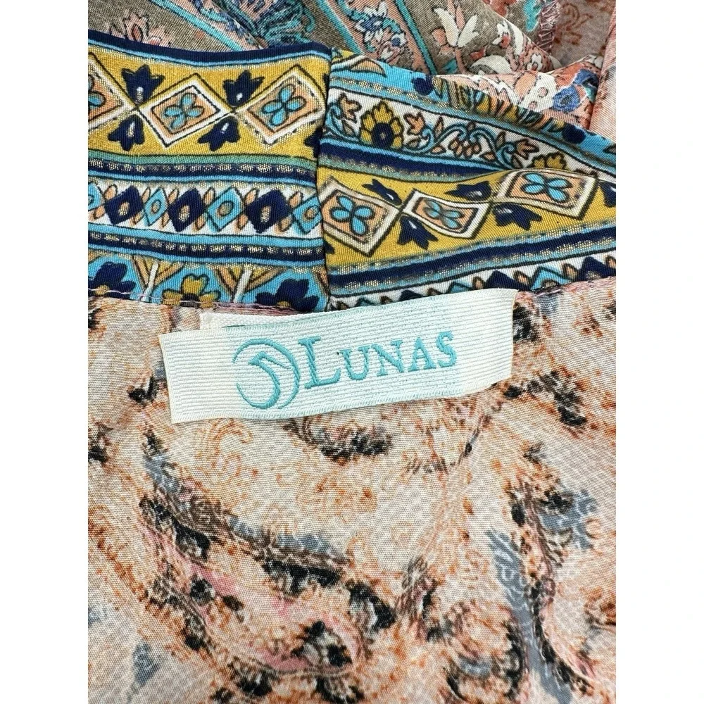 Lunas Vintage Silk Blend Kimono Robe Duster OS Boho Paisley Belted Fairy Earthy